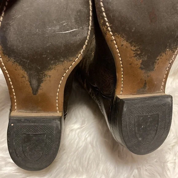 SOLD ❌Vintage ACME - Cowboy Boots Brown Leather w Gold Design Narrow Cowgirl - Picture 12 of 13